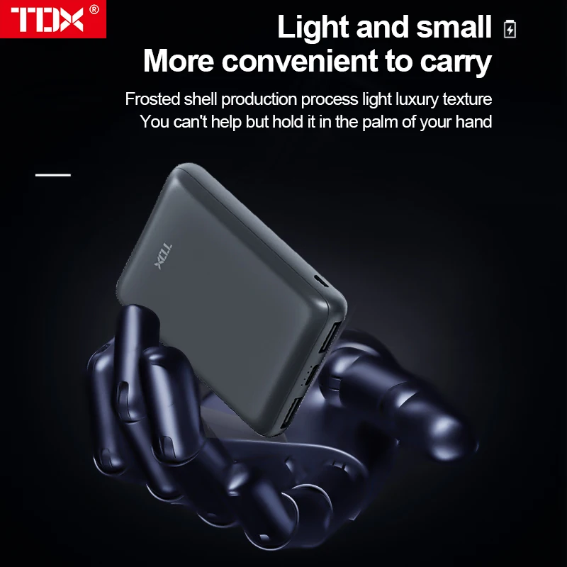 بنك طاقة صغير للشحن السريع من TDX ، إصدار الهاتف المحمول ، جيب USB محمول للغاية ، سعة كبيرة ، بطارية خارجية