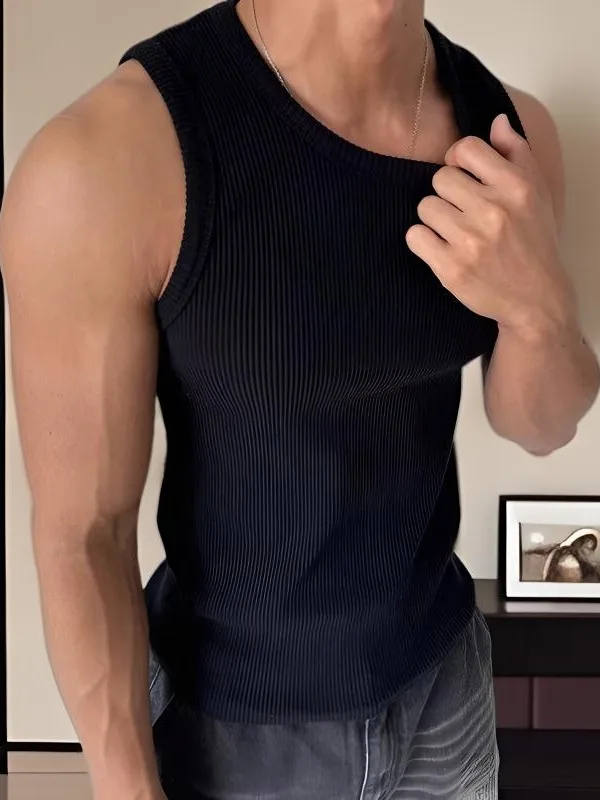 

Men's Summer Fitn Sportwear Breathable Slim Fit Casual Svel Tank Top T-irt Hong Kong Sle Elastic Teaded Design
