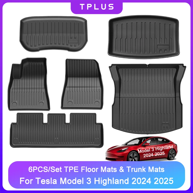 

For Tesla Model 3 Highland 2024 2025 Floor Mats Set All Weather TPE Front Rear Trunk Cargo Liner Frunk Mat Storage Mat Accessory