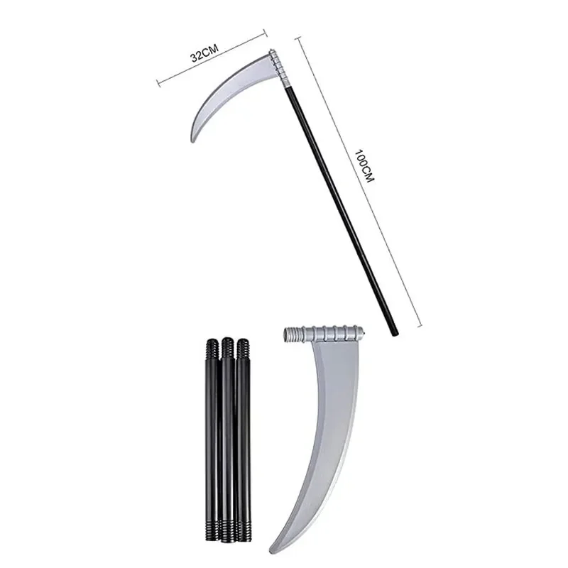 Grim Reaper Falce e guanti da scheletro spaventosi Grim Reaper Set di accessori Falce di Halloween Arma Puntelli per feste Costume Adulto Bambino