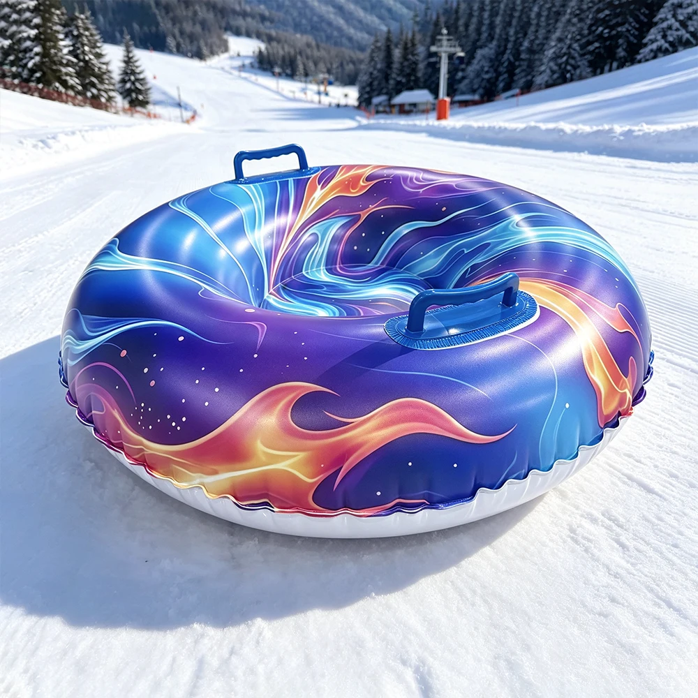 1 inflatable flame skiing ring PVC material snow drag ring with handle, suitable for skiing slopes, winter outdoor leisure sport