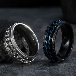New In Metal Spinner Fidget Cool Rings For Men Stainless Steel Rotatable Chain Anxiety Relife Spinning Ring Anillo Antiestres