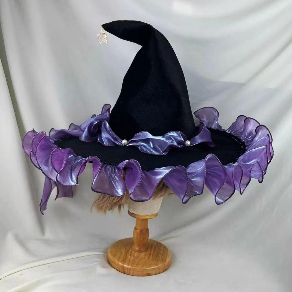 수제 로리타 블랙 할로윈 마녀 레이 시보넷 BNT 모자 별 모양 실 리본 레이스 보우 BNT 헤드기어 여성 헤어 액세서리 소녀용