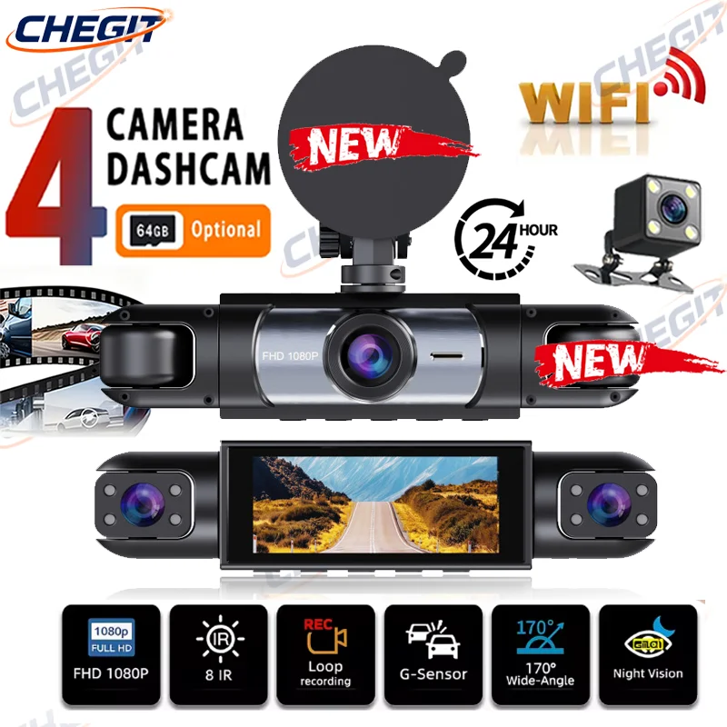 جديد 360 °   كاميرا سيارة 4 عدسة 1080P داش كام السيارات للرؤية الليلية سيارة تسجيل كاميرا سيارة DVR الجبهة كاميرا الرؤية الخلفية Casr ملحق