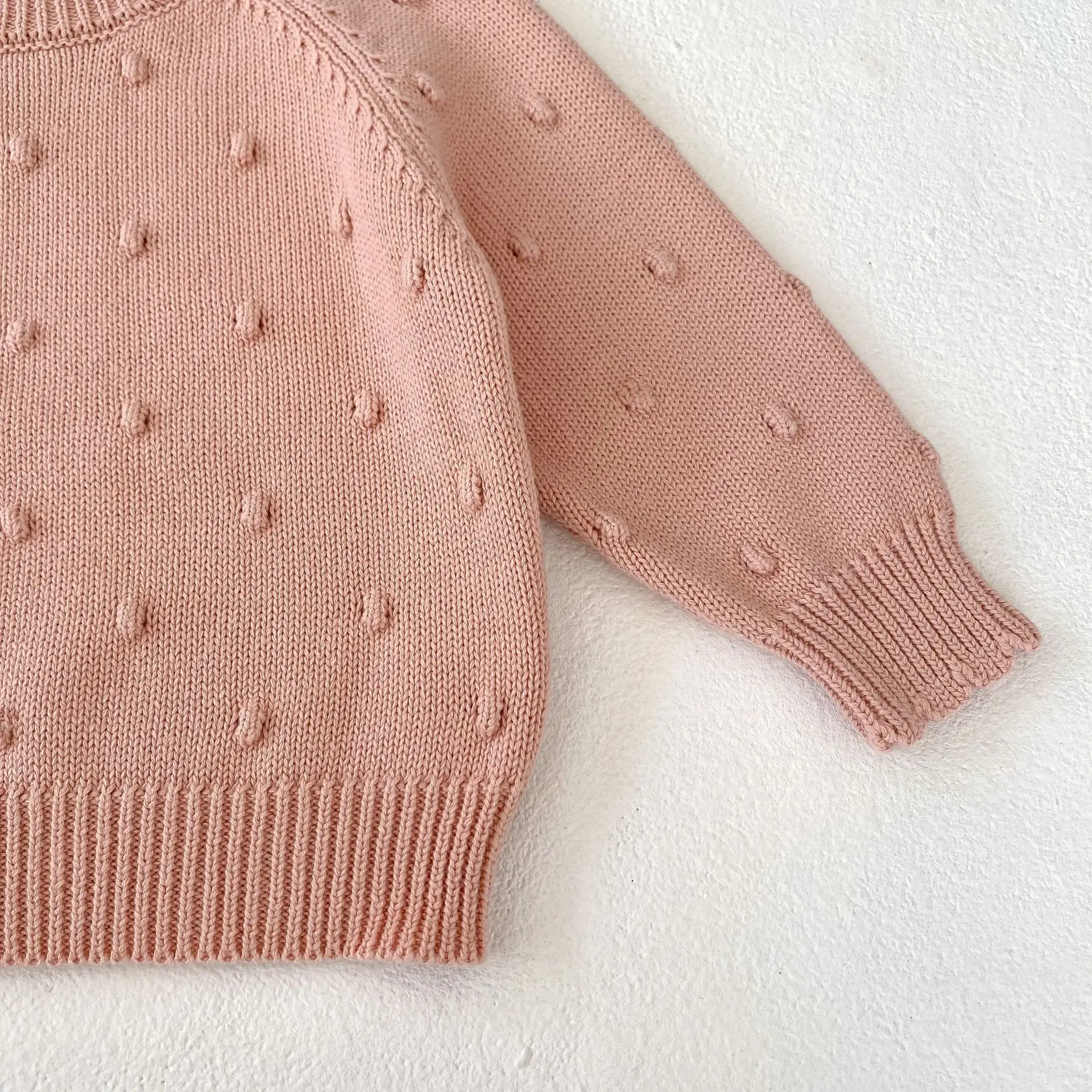 2024 Spring Ins Newborn Girl Baby Puff Ball Knit Pullover Shirt Boy Infant All-match Knitted Sweater Children Cotton Solid Tops