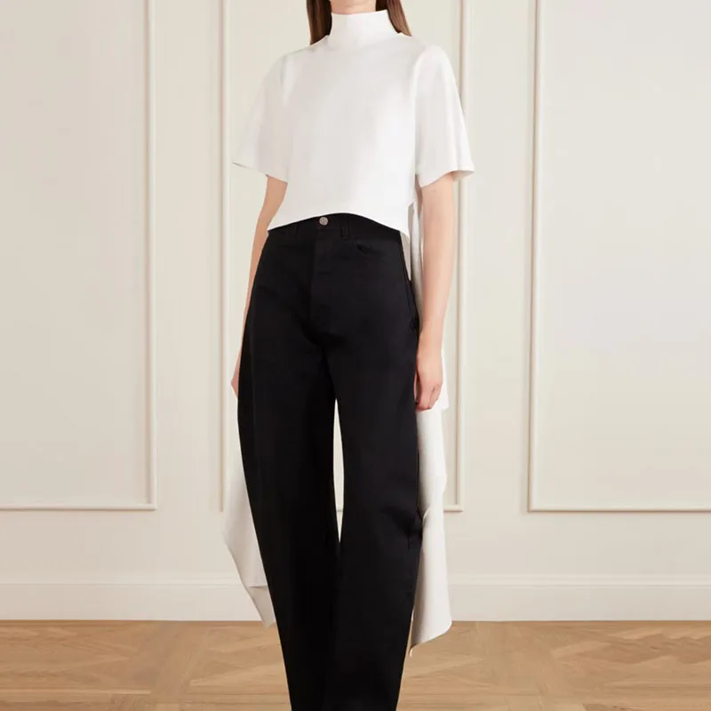 Women's half-neck short-sleeved T-shirt - short front and long back, irregularly loose and stylish top, 2026 new style