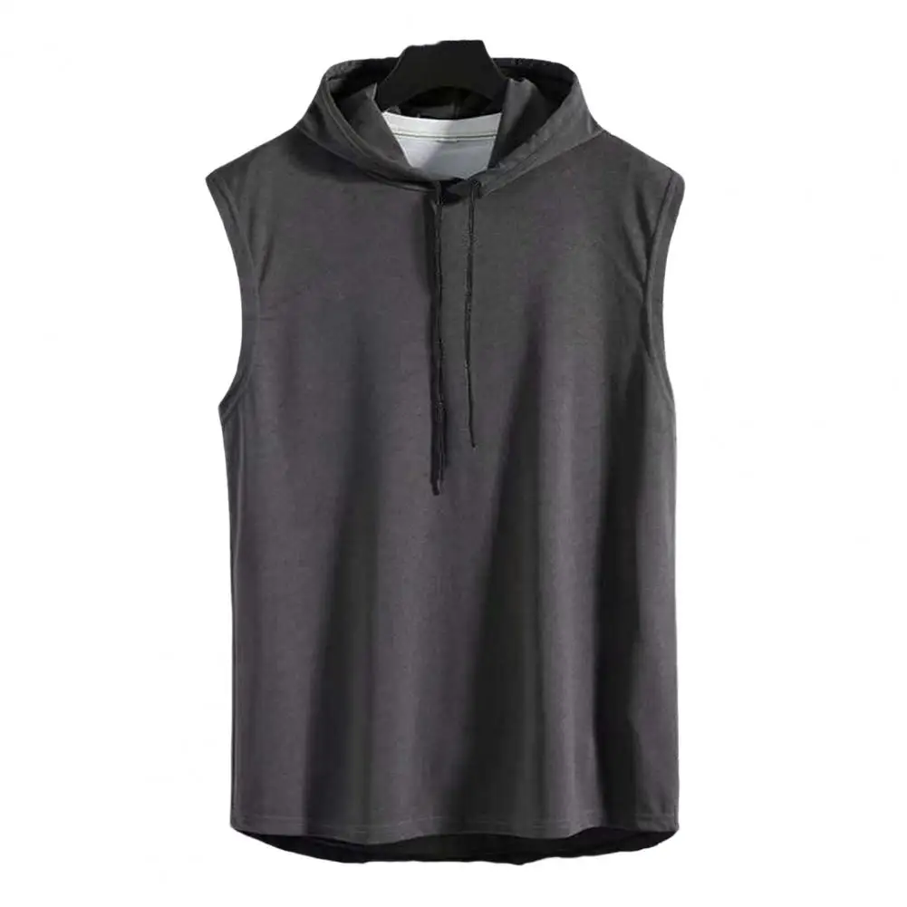 Korean Style Men's Vest Hooded Drawstring Solid Color Loose Pullover Sports Soft Sleeveless Tank Top Summer Male Clothing M-3XL