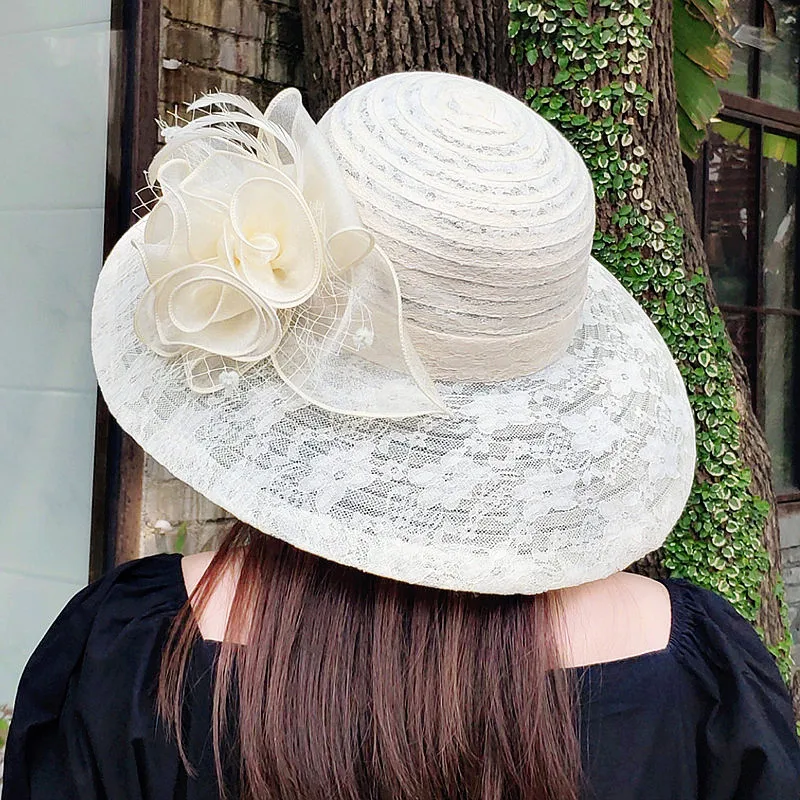 Fascinating Kentucky Big Hat Ladies Tea Party Wedding Summer Organza Hat Women Flower Large Wide Brim Fashion Vintage Fedora