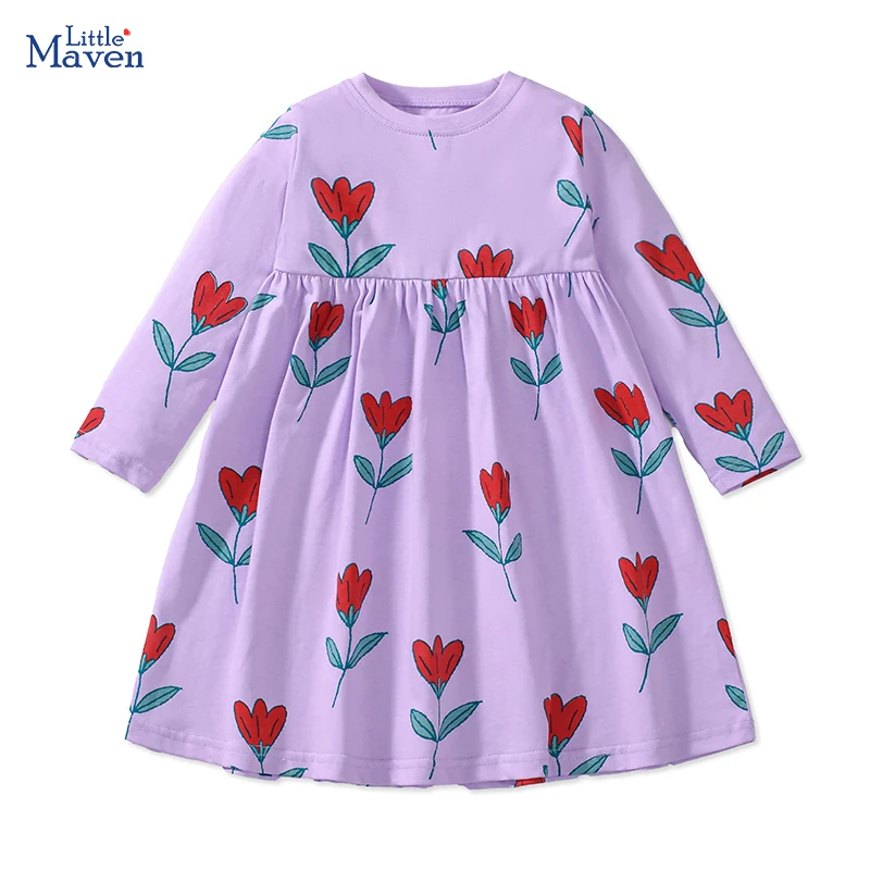 

Little maven, новое весенне-осеннее праздничное платье с цветочным узором для маленьких девочек, платья принцессы с цветочным принтом для девочек, хлопковая детская одежда, Vestidos