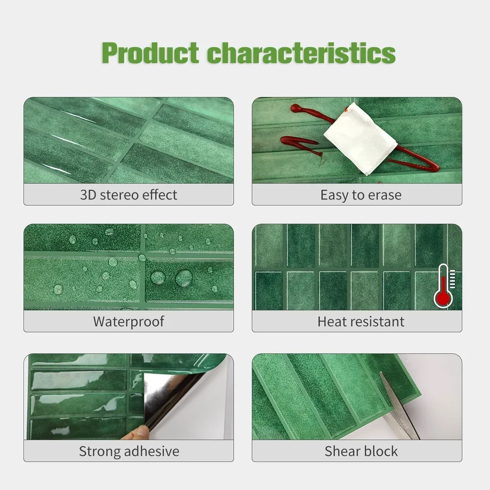 10 x PET-based abstract 3D wall stickers waterproof oil-resistant peel-and-stick tiles for kitchen backsplash bathroom cabinet s