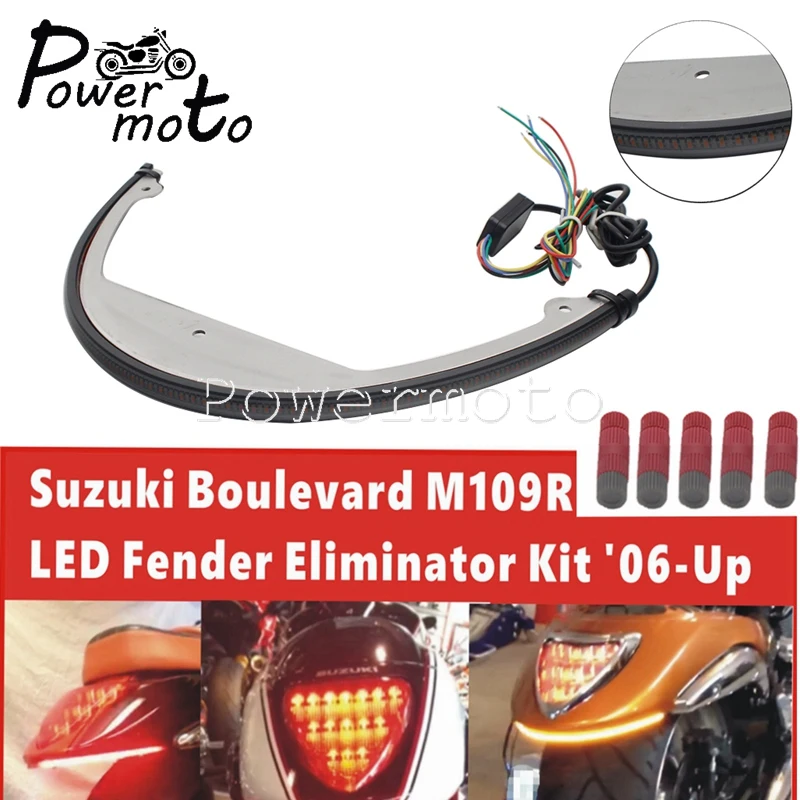 

Motorcycle Brake Rear LED Taillights Flashing Blinker Stop Bulb Lamp Red Amber Strip Signal Light For Suzuki Boulevard M109R M90