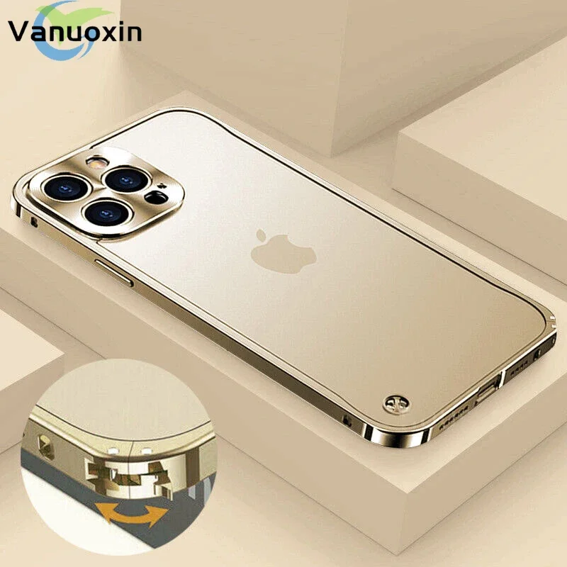 Metal Frame Translucent Frosted Acrylic Back Plate Case for iPhone 15 14 Plus 11 12 13 Pro Max With Lens Protective Back Covers