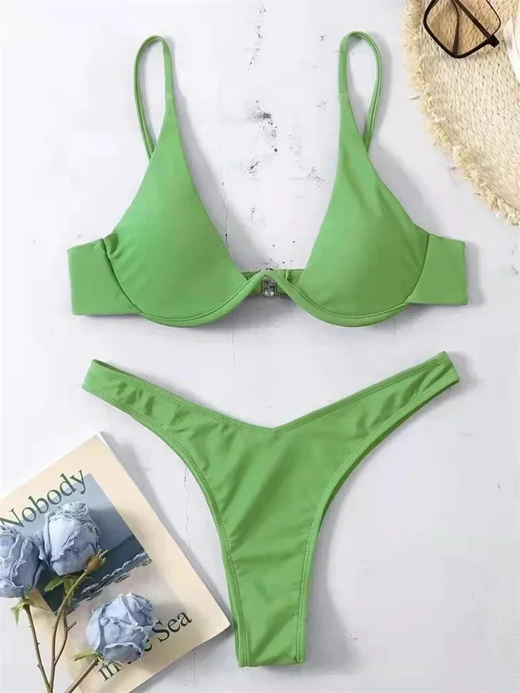 OIINAA-bañador Sexy para mujer, conjunto de Bikini unicolor, ropa de playa de dos piezas, moda de verano 20224, traje de baño con Tanga, bañador, bikinis
