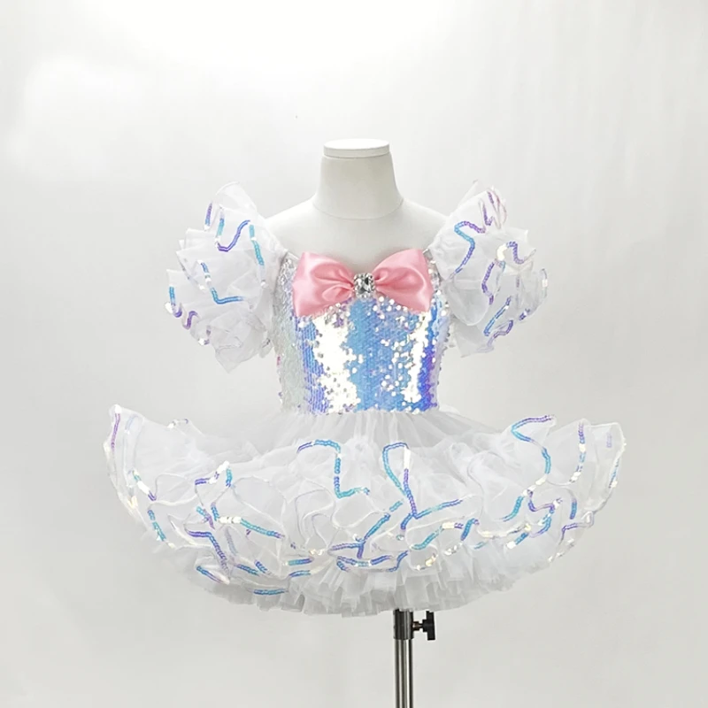 Robe tutu de danse moderne à paillettes pour enfants, costume de danse jazz pour filles, vêtements de scène pour enfants, robe de princesse de mariage pour tout-petits