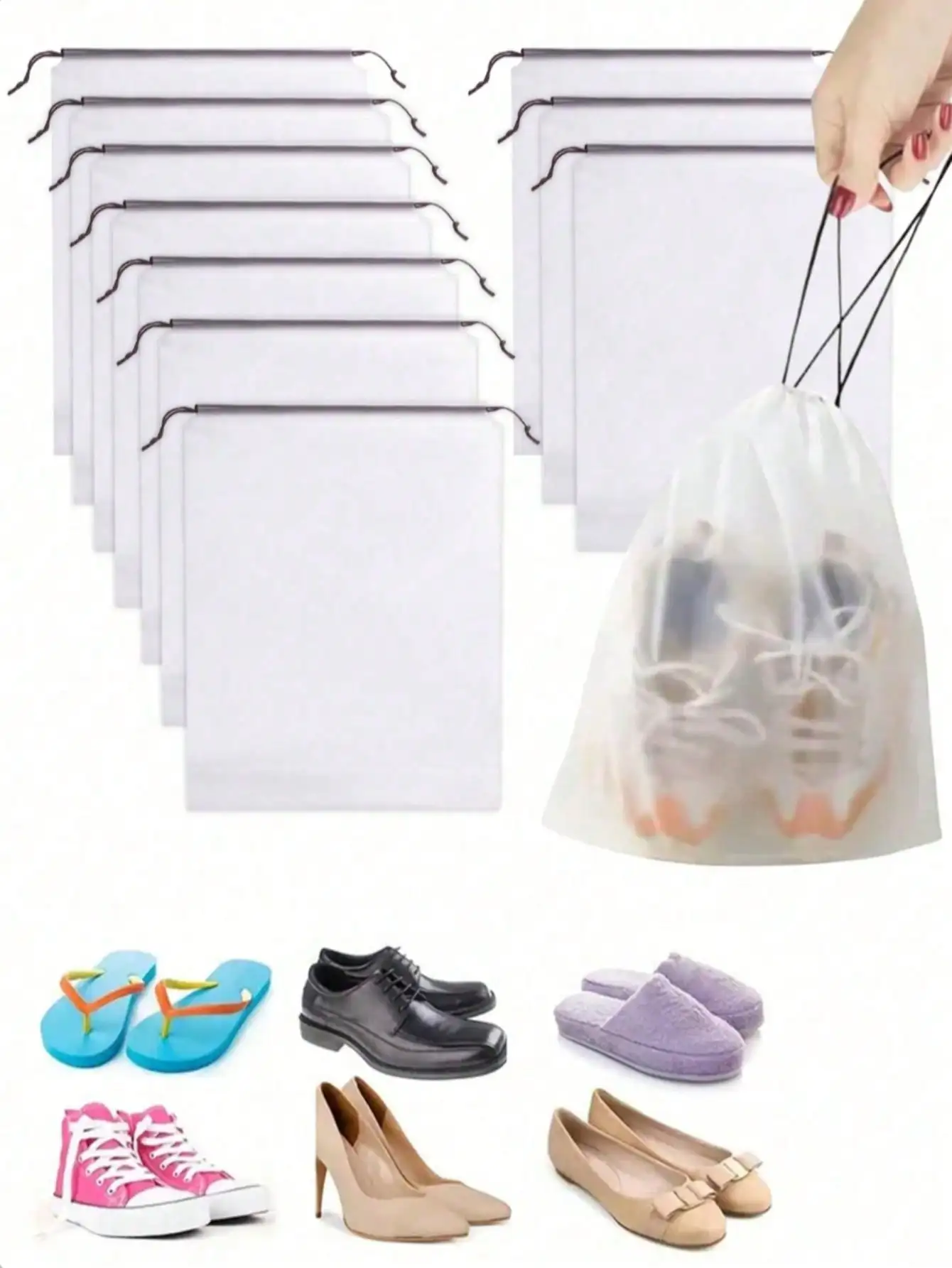 Vorspack Transparent Shoe Bags for Travel Large Clear Shoes Organizers Storage Pouch with Rope for Men and Women 13 Pack