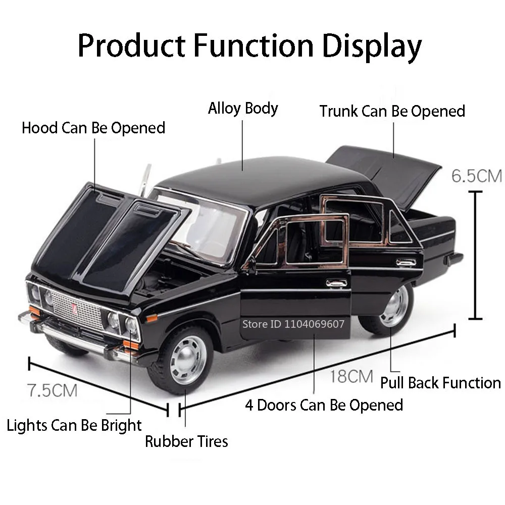 1:24 스케일 라다 니바 2106 빈티지 자동차 모형 장난감 음악 조명 후진 기능 도어 개폐 가능 고급 시뮬레이션 차량 모델 소년 선물