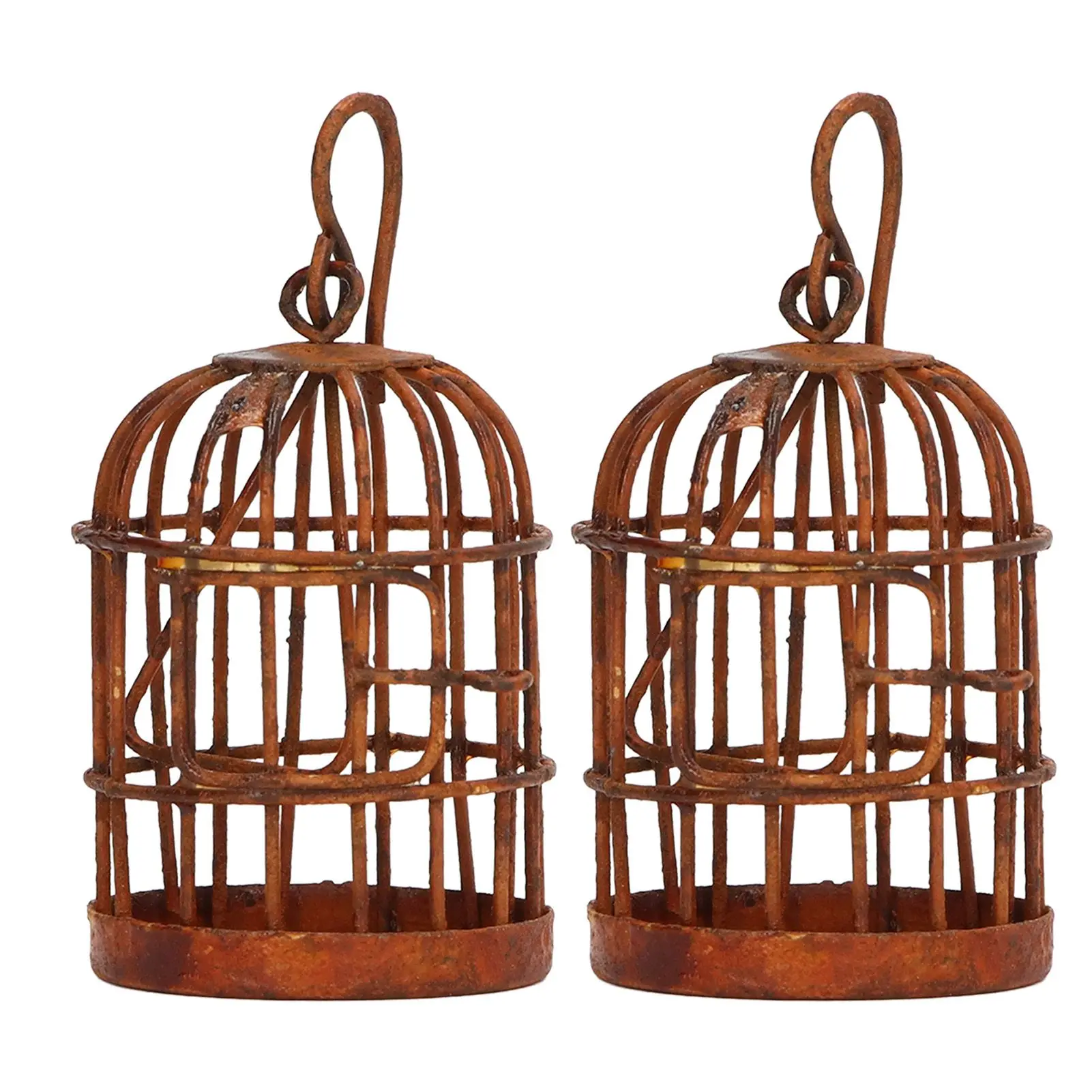 2pcs Dollhouse Iron Birdcage Rusty Simulation 1:12 Scale Metal Bird Cage for Dollhouse Accessories