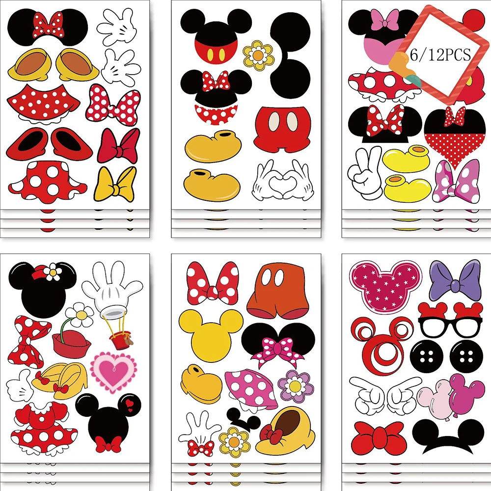 

6/12Sheets Disney Mickey Minnie Puzzle Make a Face Stickers for Kids Toys DIY Game Funny Assemble Jigsaw Boys Girls Party Gift