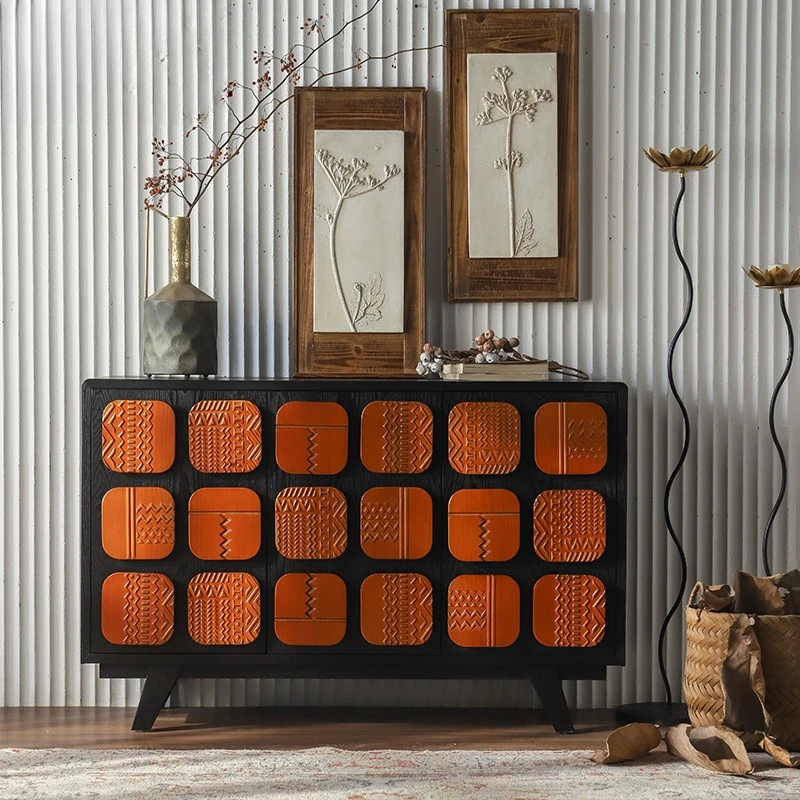 lattice handle personalized side cabinet household entrance corridor partition cabinet creative solid wood entrance cabinet