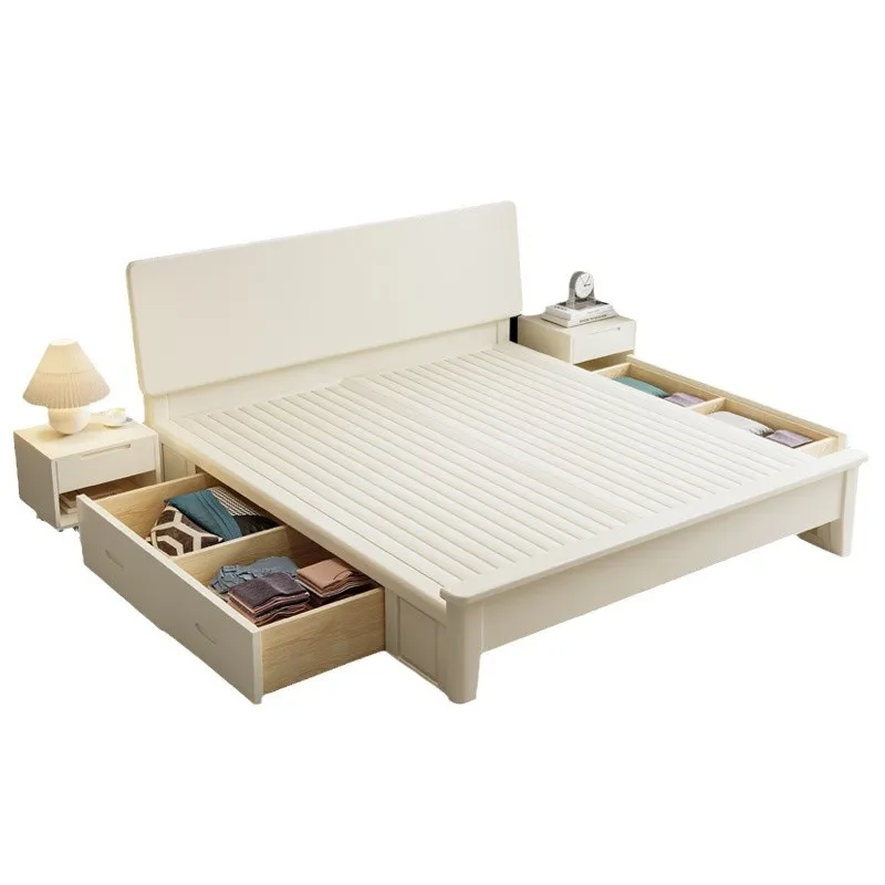 

Nordic solid wood , modern minimalist home high box storage master bedroom double bed