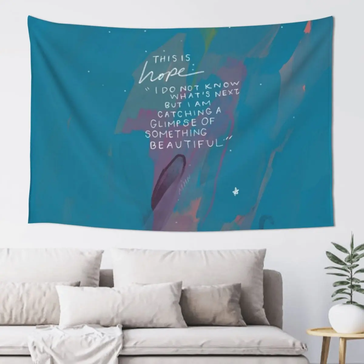 Morgan Harper Nichols Hope Quote - Inspirational Motivational Quote and Abstract Blue and Purple Art Tapestry