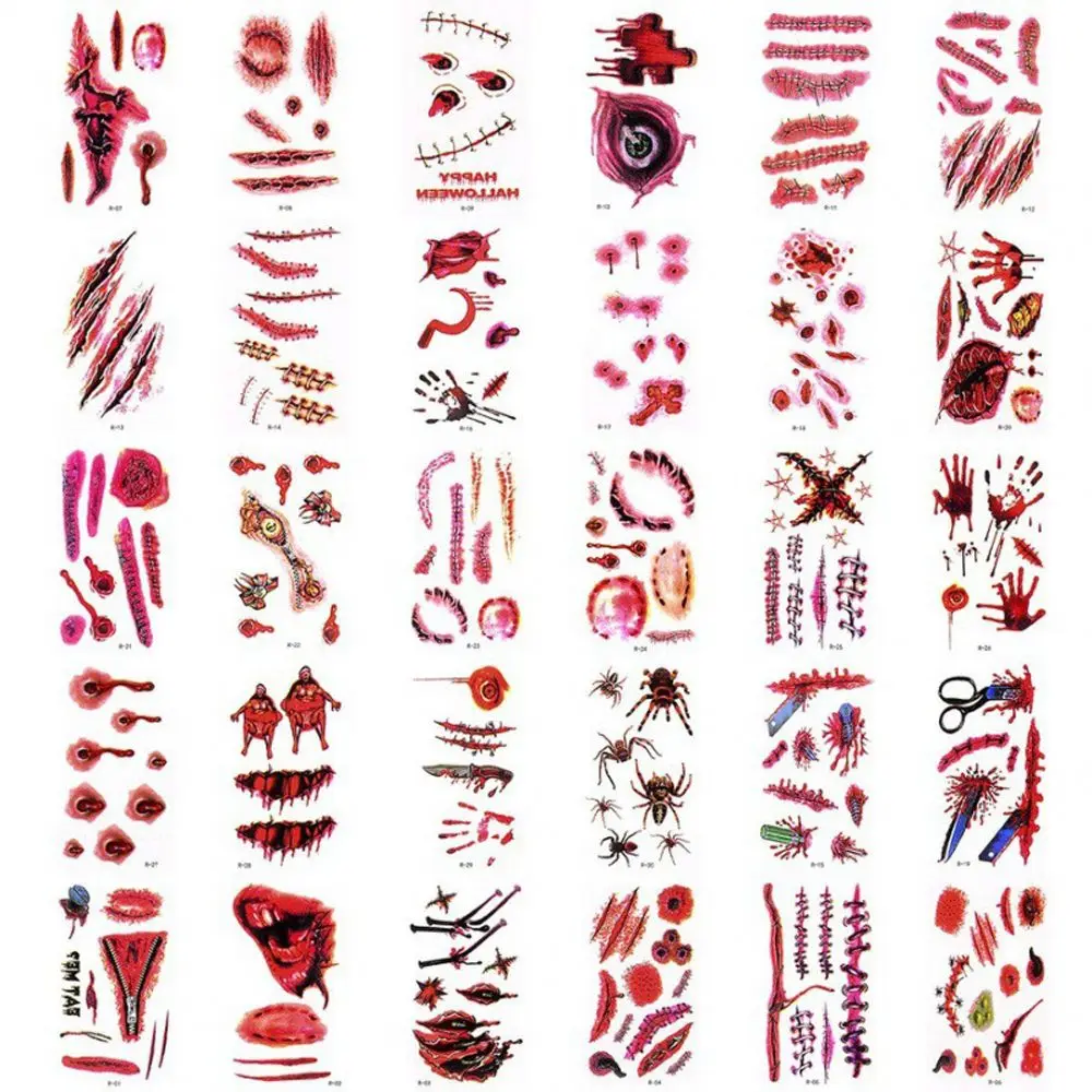 

Party Fake Bloody Wound Waterproof Skin Decoration Fake Tattoo Temporary Tattoos Halloween Tattoo Stickers Horror Scar