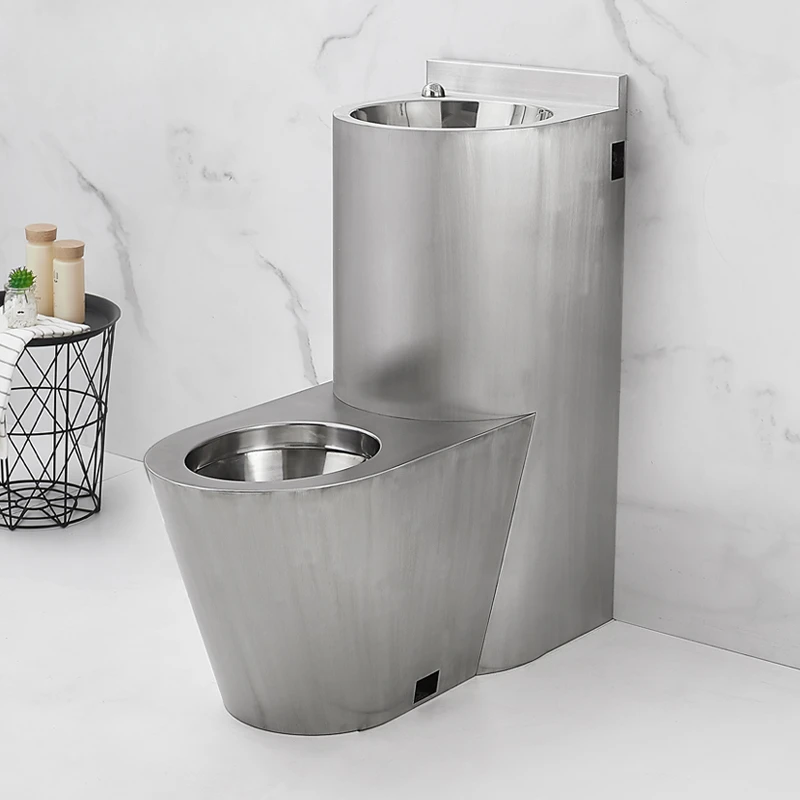 Stainless steel one-piece toilet toilet with wash basin