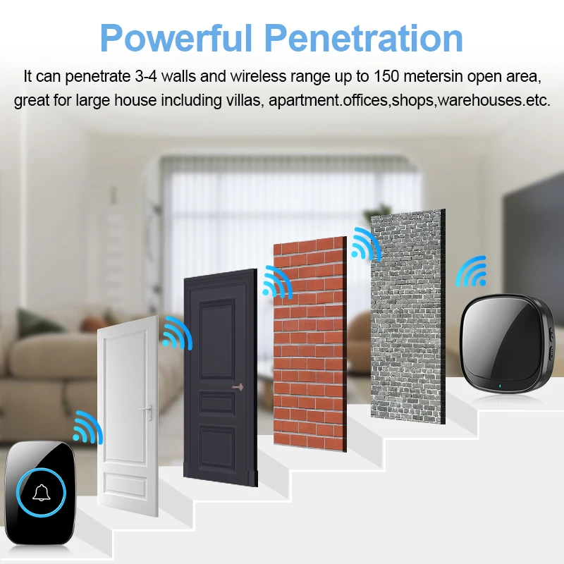 Smart Wireless Doorbell Waterproof Home Welcome Door Bell 150M/492 FT Remote 60 Songs USB Interface Doorbell For Office Shop