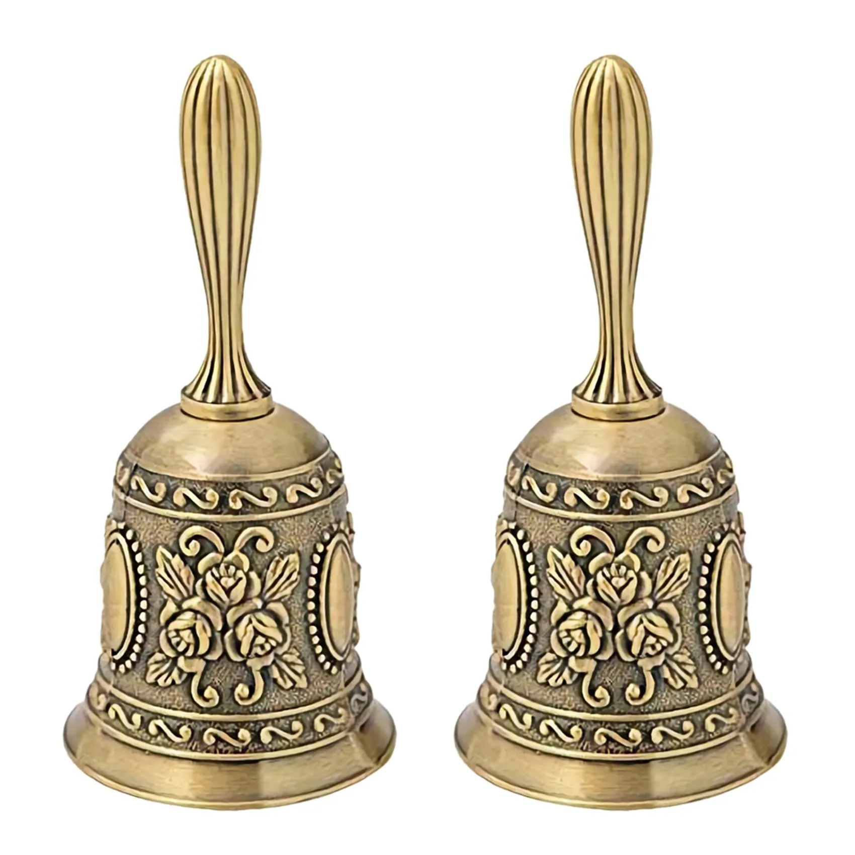 2X Hand Bell, Metal Tone Hand Hold Service Call Bell Desktop Bell Tea Dinner Bell Game Bell, Christmas Bell