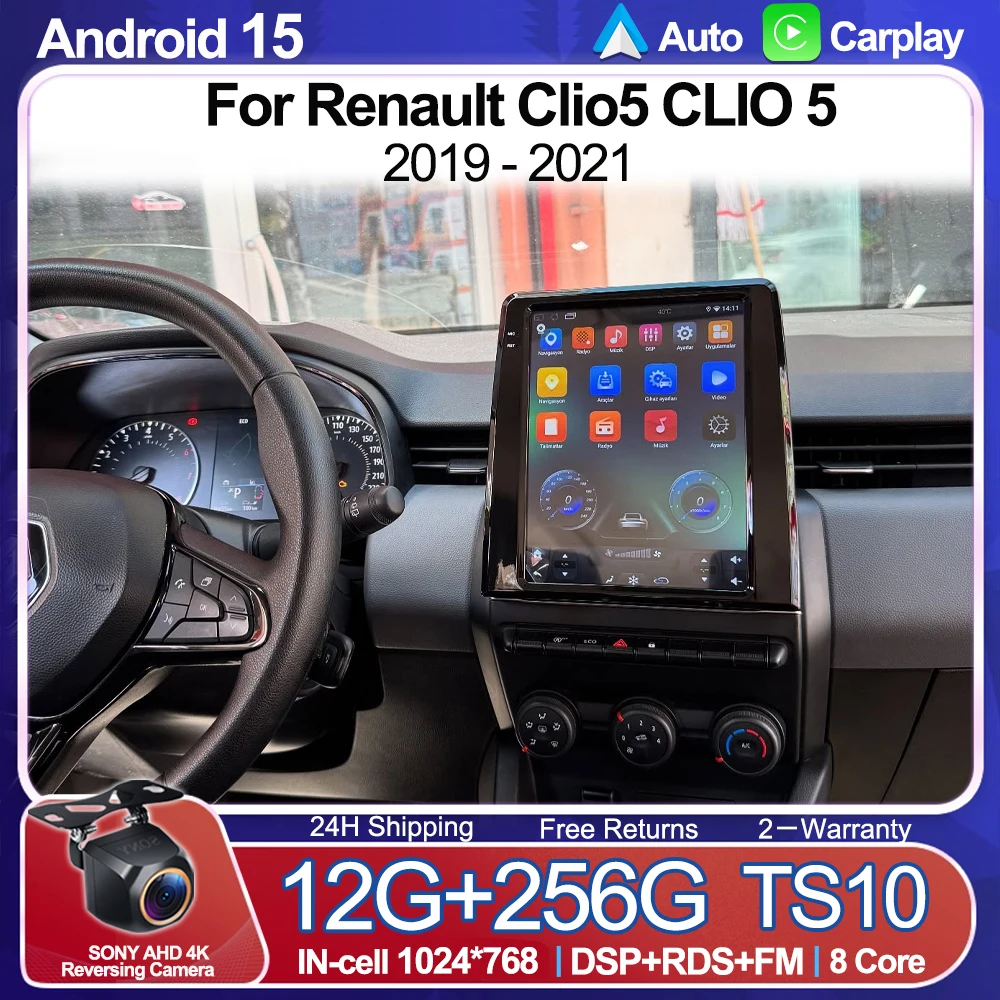 Rádio Automotivo de 9,7 Polegadas para Renault Clio5 CLIO 5 2019-2021 Android 16 Carplay Reprodutor Multimídia Automotivo 5G Wifi Navegação Tela Sensível ao Toque
