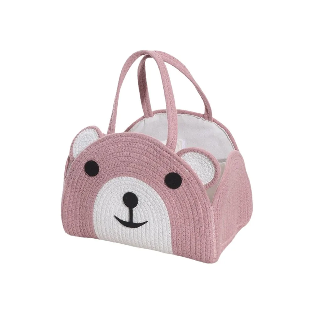 Portable Cotton Rope Baby Diaper Bag Bear Pattern Large Capacity Mommy Bag Handheld with Handle Diaper Storage Bin Newborn