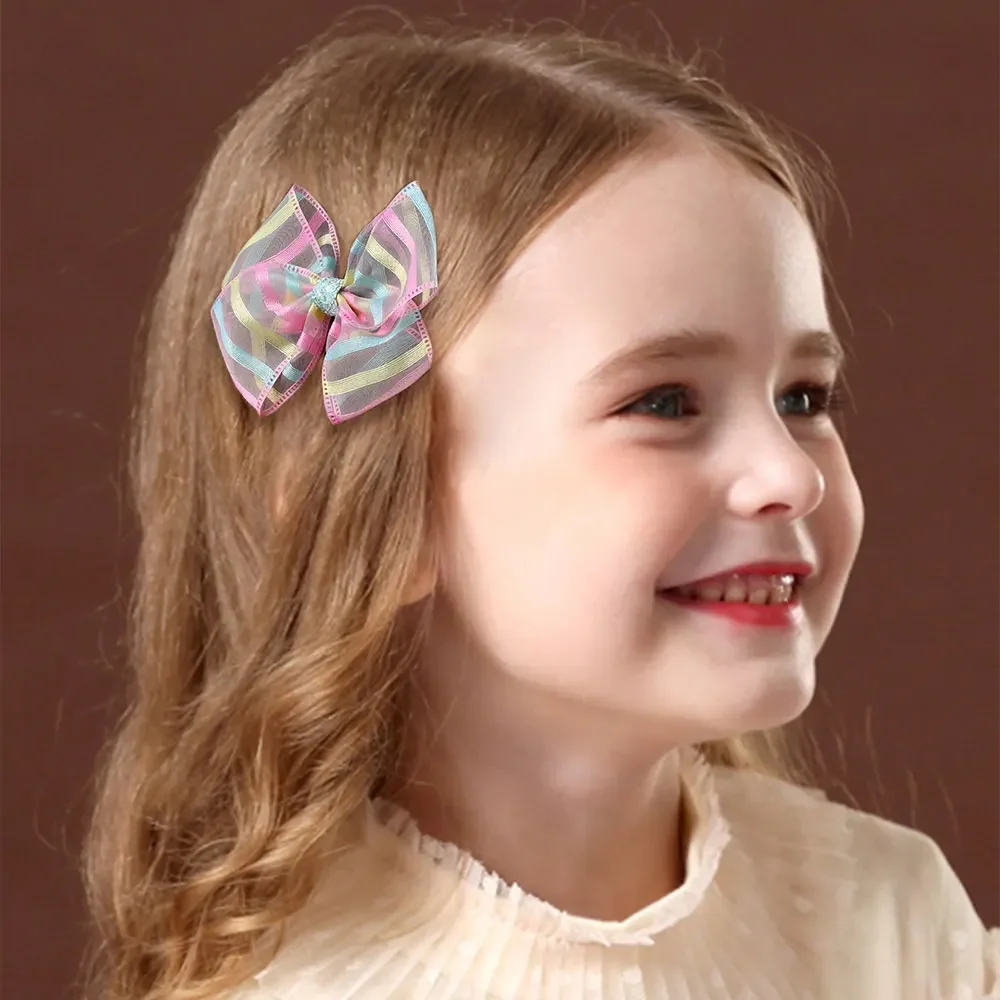 2Pcs Colorful Chiffon Hair Bow Clips Fashion Barrettes Kids Party Hair Accessories Handmade Bowknot Hairpin New Headwear