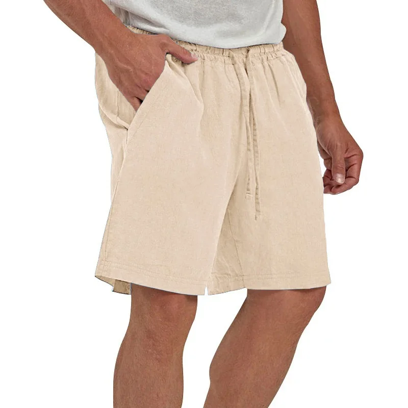 Herren-Shorts aus Baumwolle und Leinen, lässig, lockere Passform, kurze Hosen im hawaiianischen Strandstil, Sommer, atmungsaktiv, leichte Shorts, gemütliche Streetwear – Detail 2