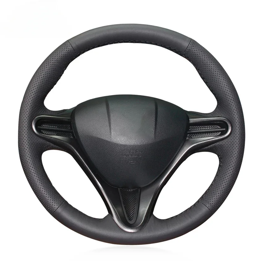 Black Faux Leather Car Steering Wheel Cover for Honda Civic 8 Type R 2006 2007 2008 2009 2010 20011 (3-Spoke)