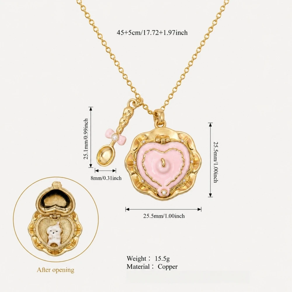New Fashion Cup Teaspoon Box Open Pendant Necklace Clavicle Chain Enamel Sweet Girl Birthday Gift Necklace Jewelry MOM Necklace