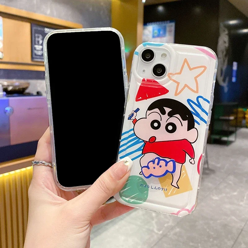 Crayon Shin-Chan iPhone15 Phone Case Boochan Kawaii Anime Cartoon 13 14Pro Max Plus Elephant Nasal Mucus Rotate Phone Case Gifts