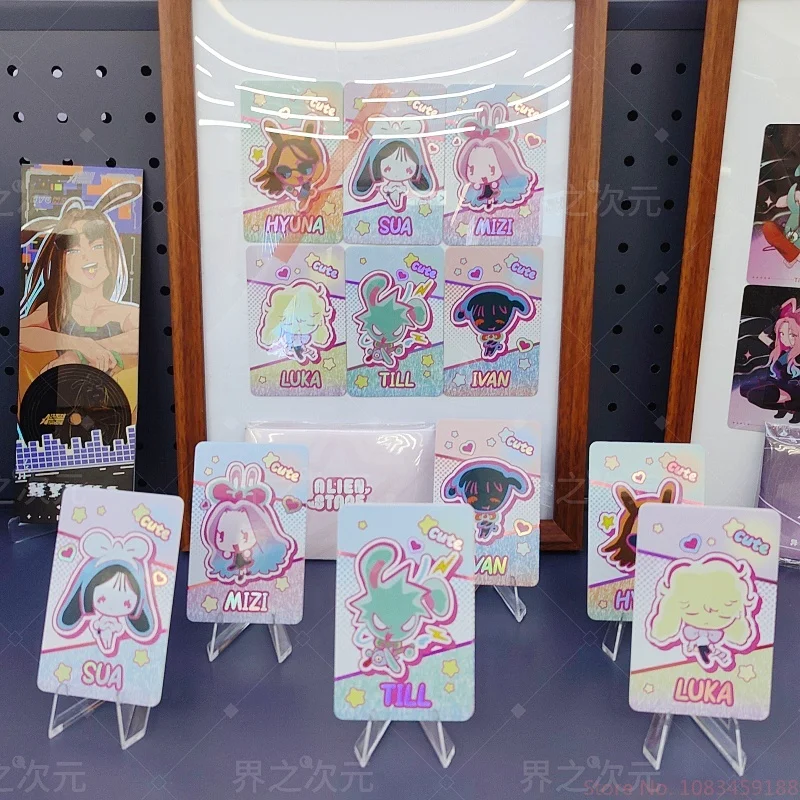 핫 세일 에일리언 스테이지 래빗 시리즈 카드 슈트 액션 피규어 주변기기 루카 이반 수아 미지 레이저 카드 컬렉션 데스크탑 장난감 선물