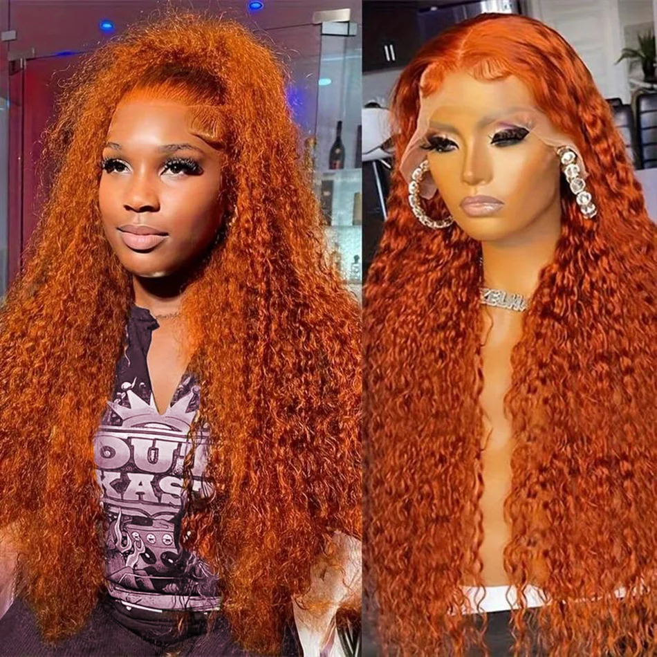 

Ginger Human Hair Wig Deep Wave Frontal Wig 13X6 Human Hair 30 Inch Lace Front Wig Colored Brazilian Curly 250 Density For Women