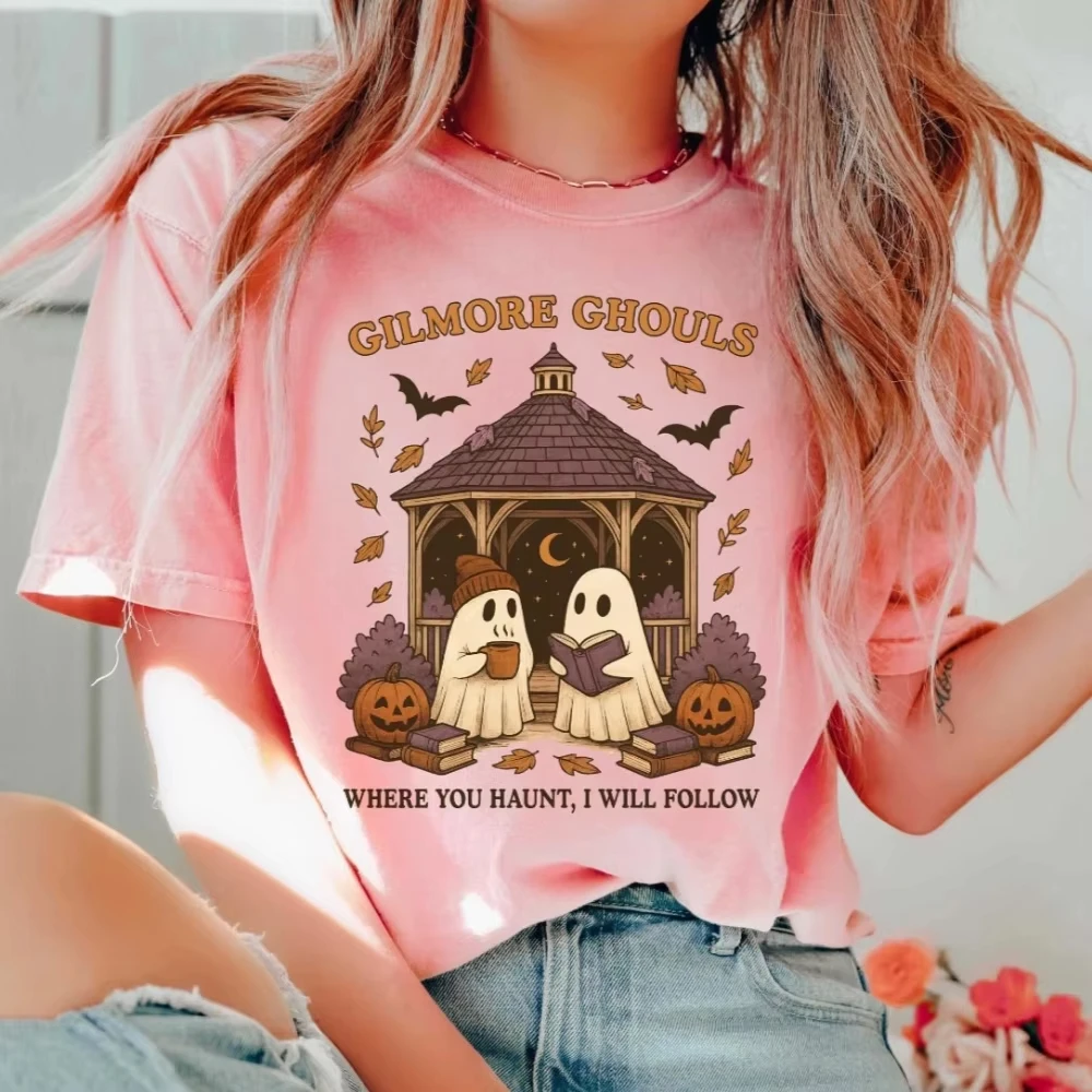 

Рубашка Gilmore Ghouls, милая футболка с призраком, жуткая осень, футболка на Хэллоуин, подарок, толстовка с круглым вырезом и забавным принтом, милые футболки с графикой