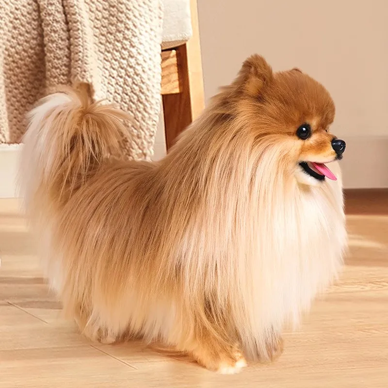High Quality Simulation Animal Pomeranian Dog Doll Plush Toy Girl Boy Companion Birthday Gift 35x32cm DY10408