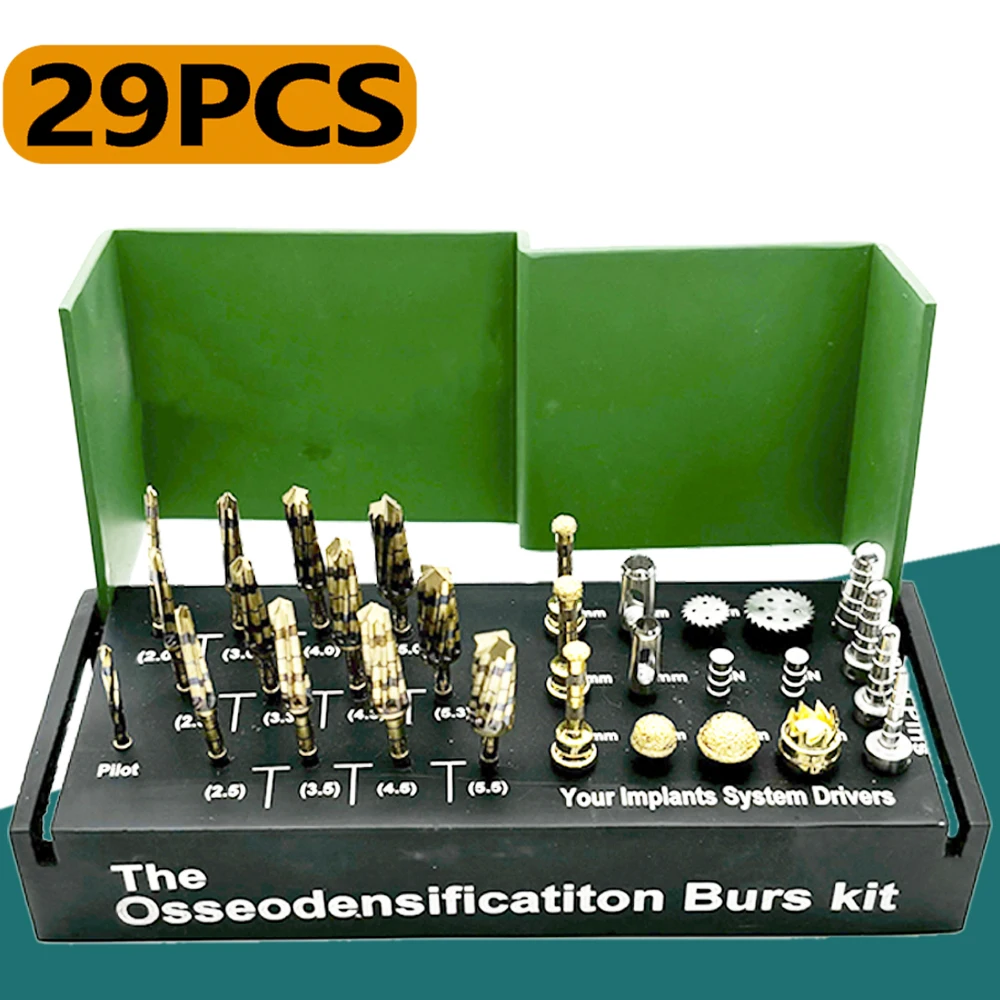 29 Pieces Dental Osseodensification Burs Kit for Alveolotomy Implant Systems Ridge Expansion and Bone Cutting Tools