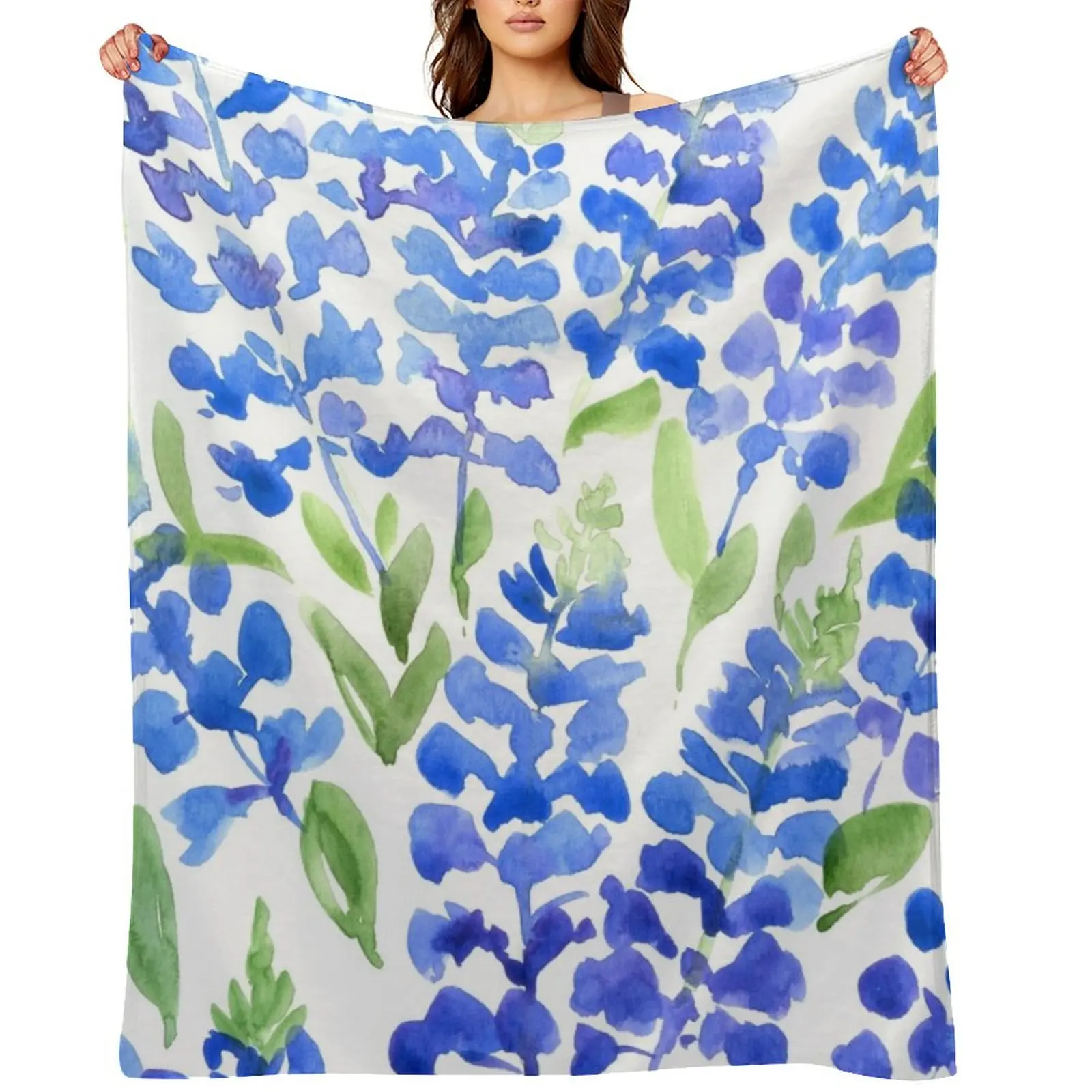 

Watercolor Texas bluebells Throw Blanket For Baby for sofa Sofa Furrys Blankets