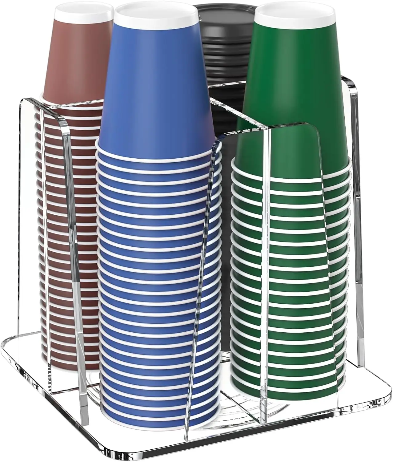 

Coffee Cup Organizer for Countertop - Rotating Plastic Cup Holder 4 Compartments Clear Acrylic Cup
