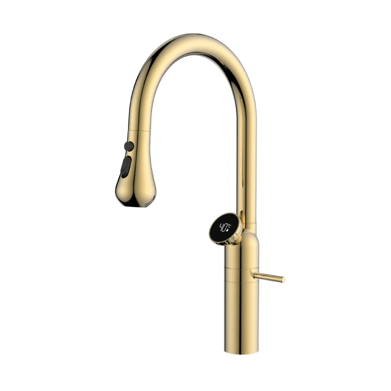 3 Modes Kitchen Faucet Rose Gold 360 Swivel Pull Down Sink Faucets LED Temperature Display High-arc Hot Cold Mixer Tap