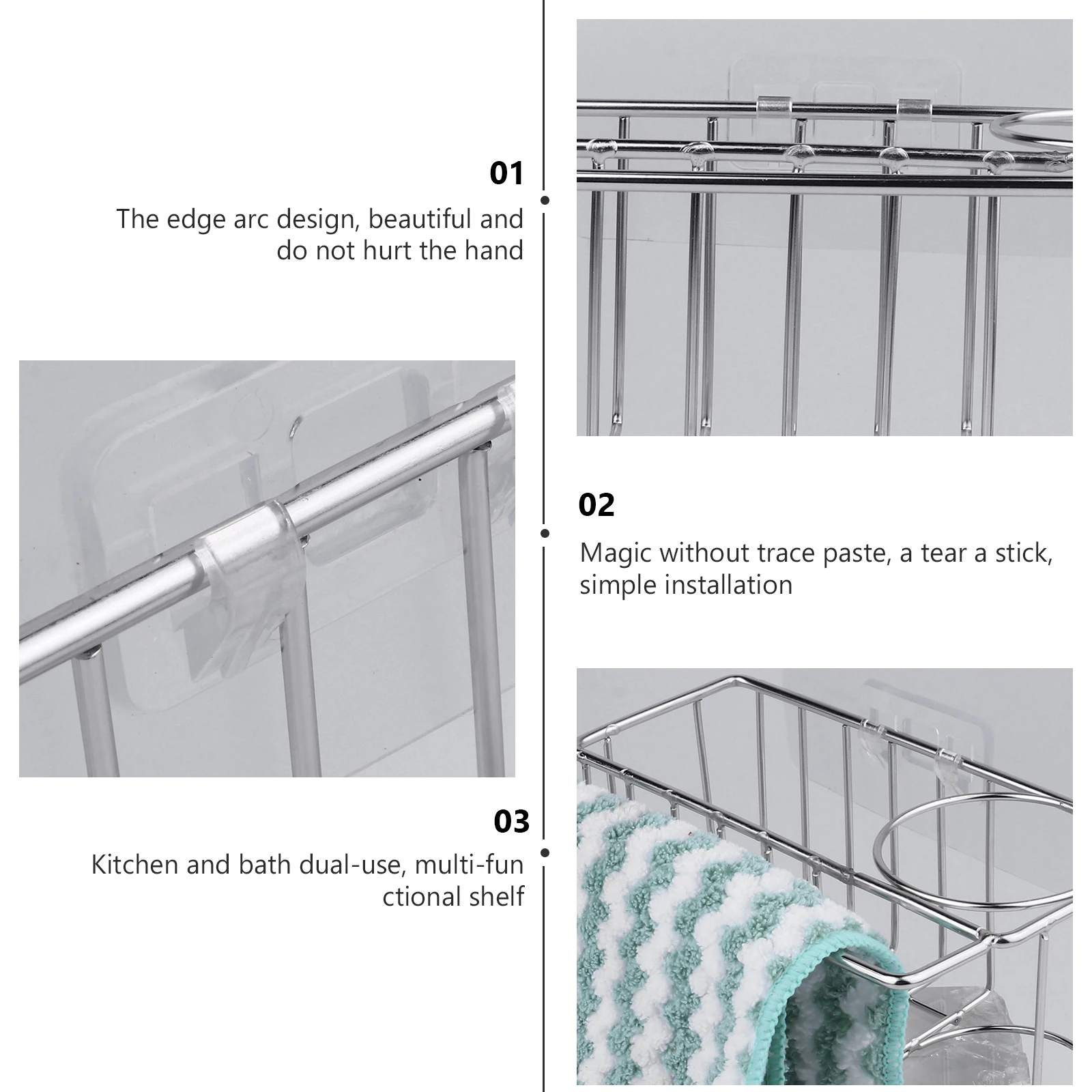 

1pc Stainless Steel Sink Organizer Water Drainage Basket Sponge Brush Towel Storage Space-Saving Kitchen Accessories Hanging