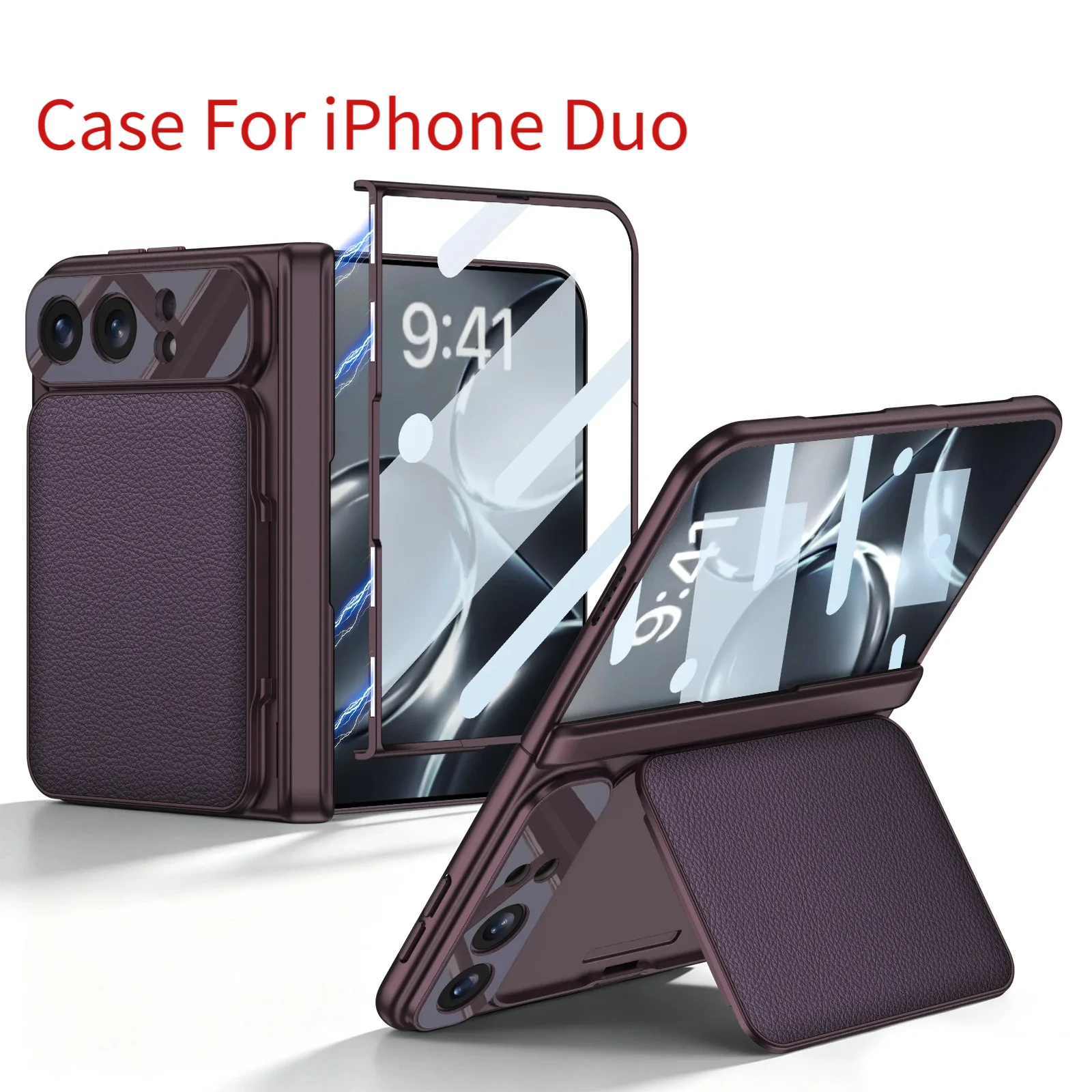Foldable Leather Creativity For iPhone Duo Glass Fashion Cover Anti-Knock Case Durable Protective Case for iPhone Duo