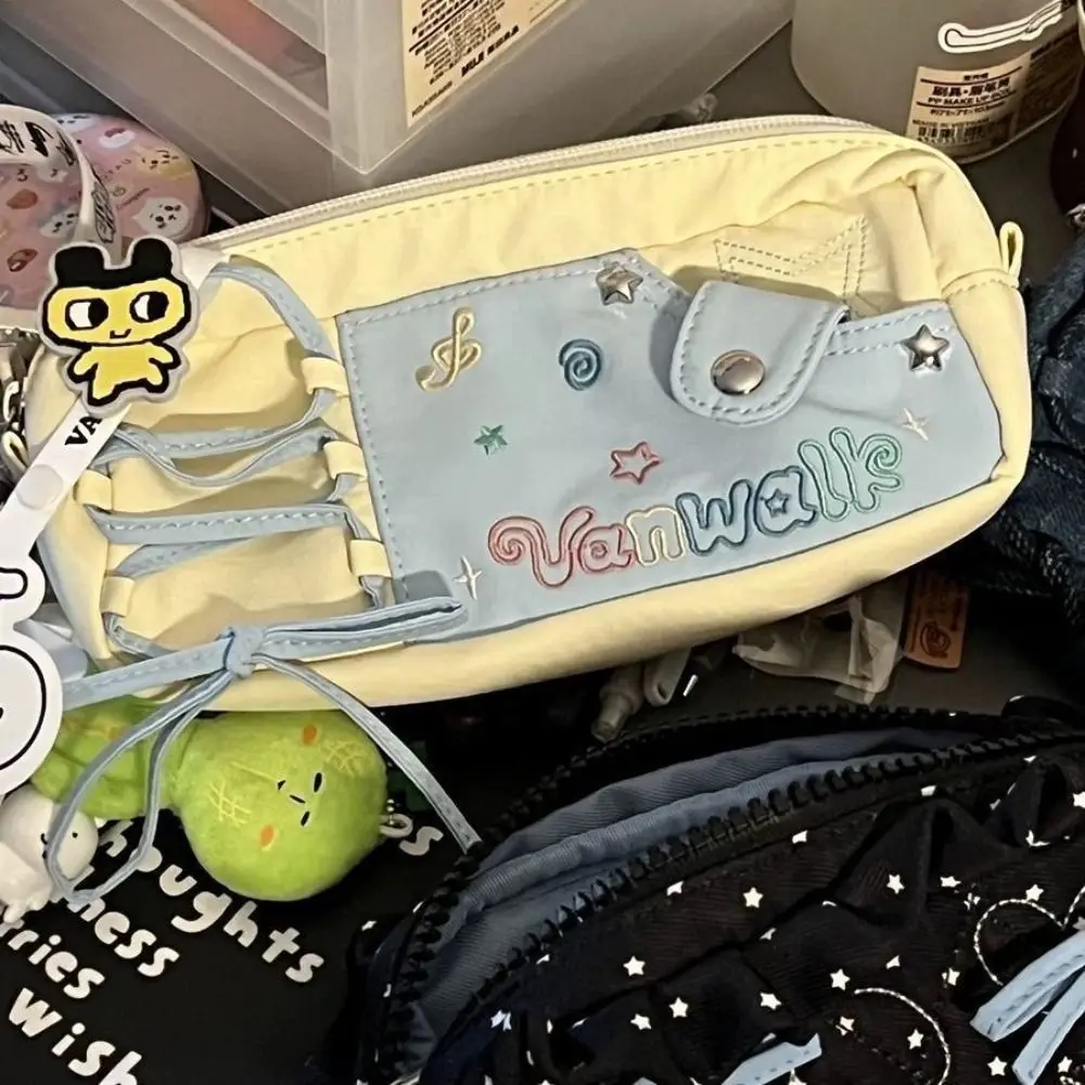 Portable Drawstring Design Pen Bag Zipper Large Capacity Pencil Case Multifunctional Pen Box School Office