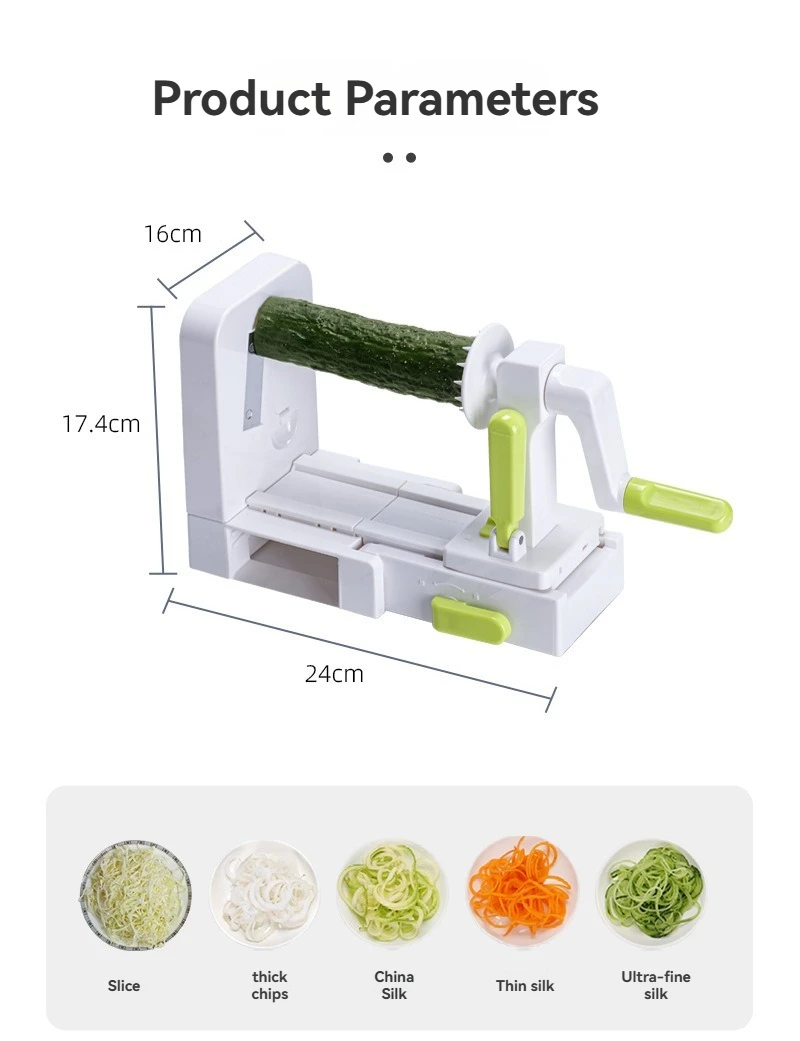 

Hand-Crank Multifunctional Vegetable Cutter, 5-in-1 Foldable Spiral Slicer, Grater Shredder for Radish Cucumber Potato Kitchen