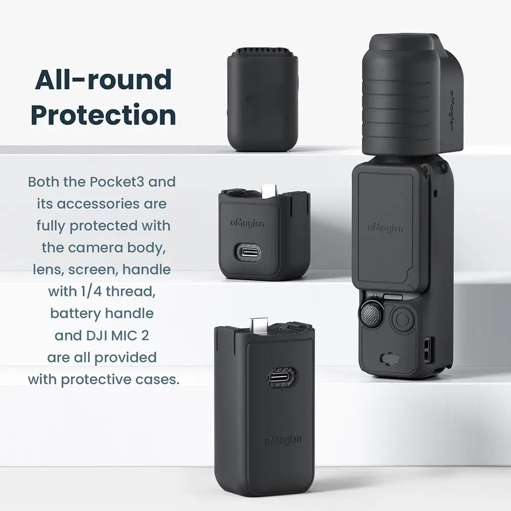 Silicone Protective Case for dji Osmo Pocket 3 All-round Protection Anti-lost Rope Case With 1/4 Thread For Pocket 3 Accessories