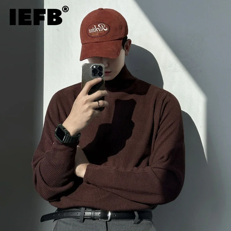 

IEFB 2024 Korean style new chic men Turtleneck sweater solid color male knitting bottom top autumn winter trend male 9C7082